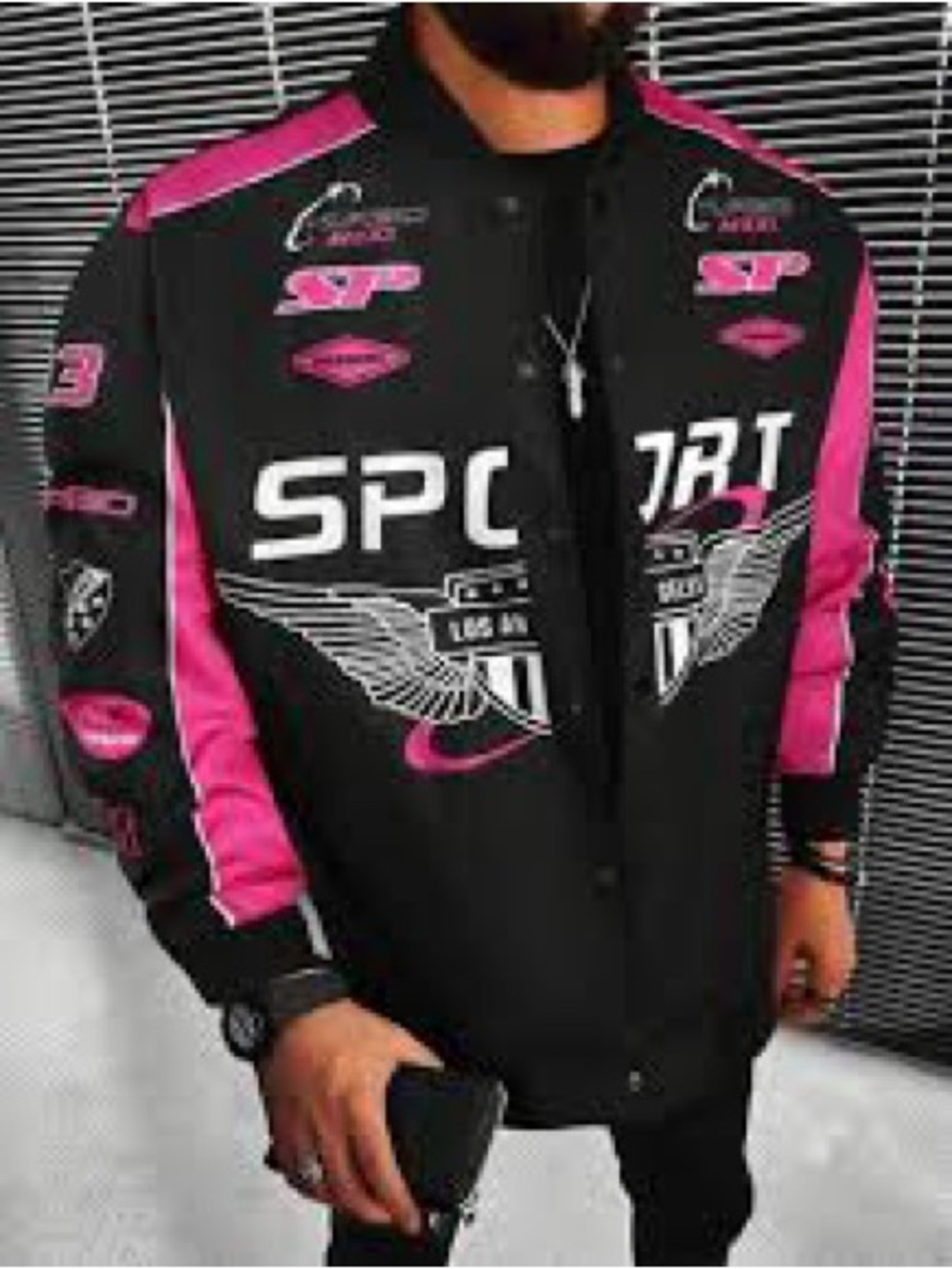 NFINITY Black and Pink Men's Racing Bomber Jacket